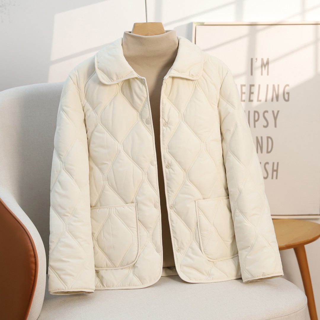 2025新 款小女士秋冬棉服保暖时尚韩版轻薄菱形双线百搭休闲棉衣