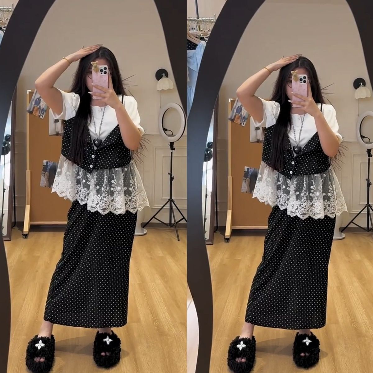 甜美风少女风御姐风时尚套装针织碎花套装显瘦上衣长款法式