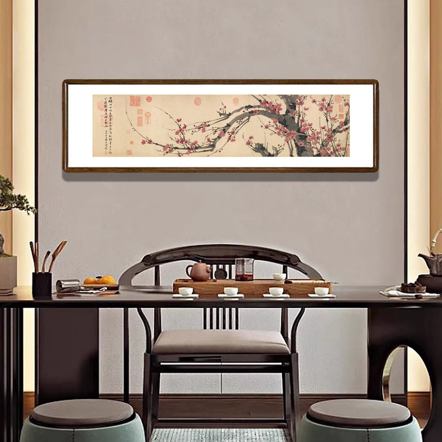 梅花挂画新中式客厅沙发背景墙装饰画办公室书房复古壁画茶室国画