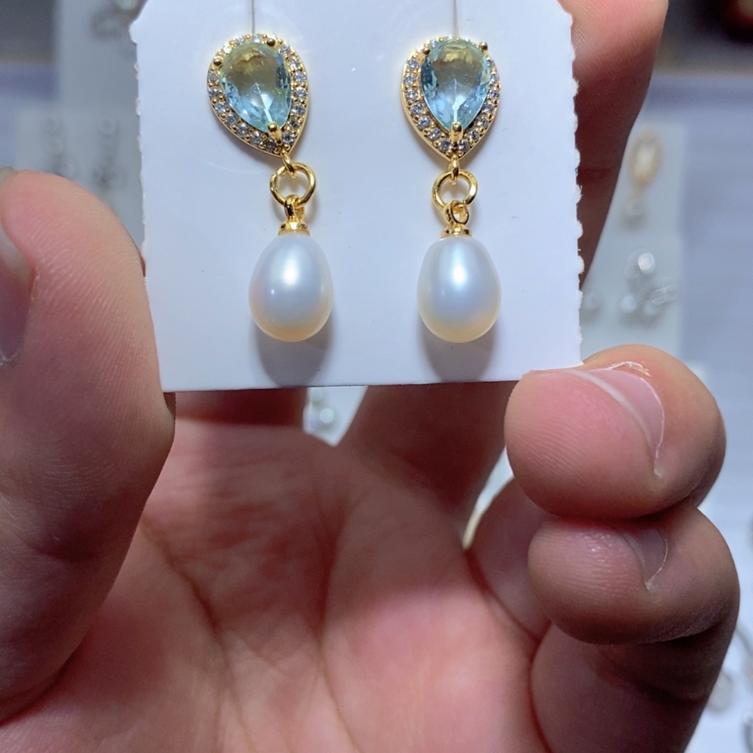 淡水珍珠耳饰银S925镶嵌