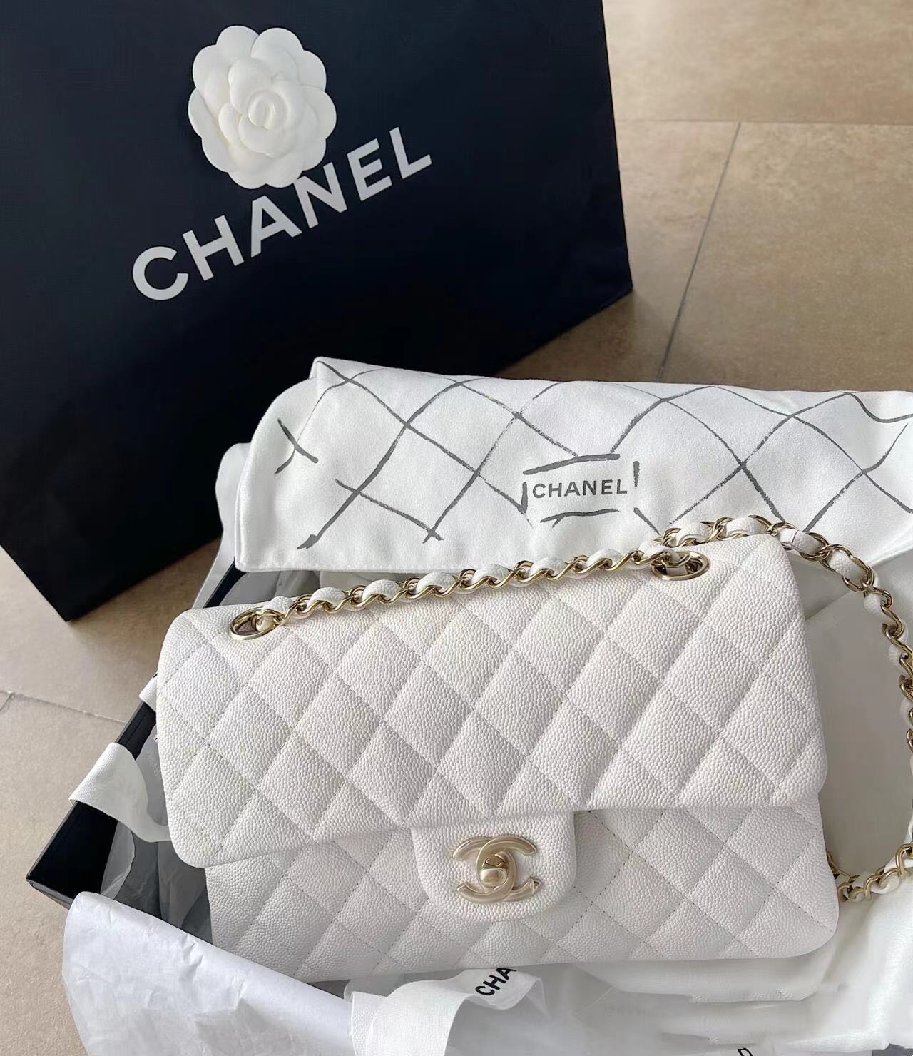99新 Chanel/香奈儿 展会外场！白金鱼子酱cf包 小号