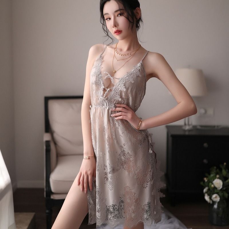 大码200斤法式夏季蕾丝薄款性感镂空吊带睡衣睡裙家居服轻奢纯欲