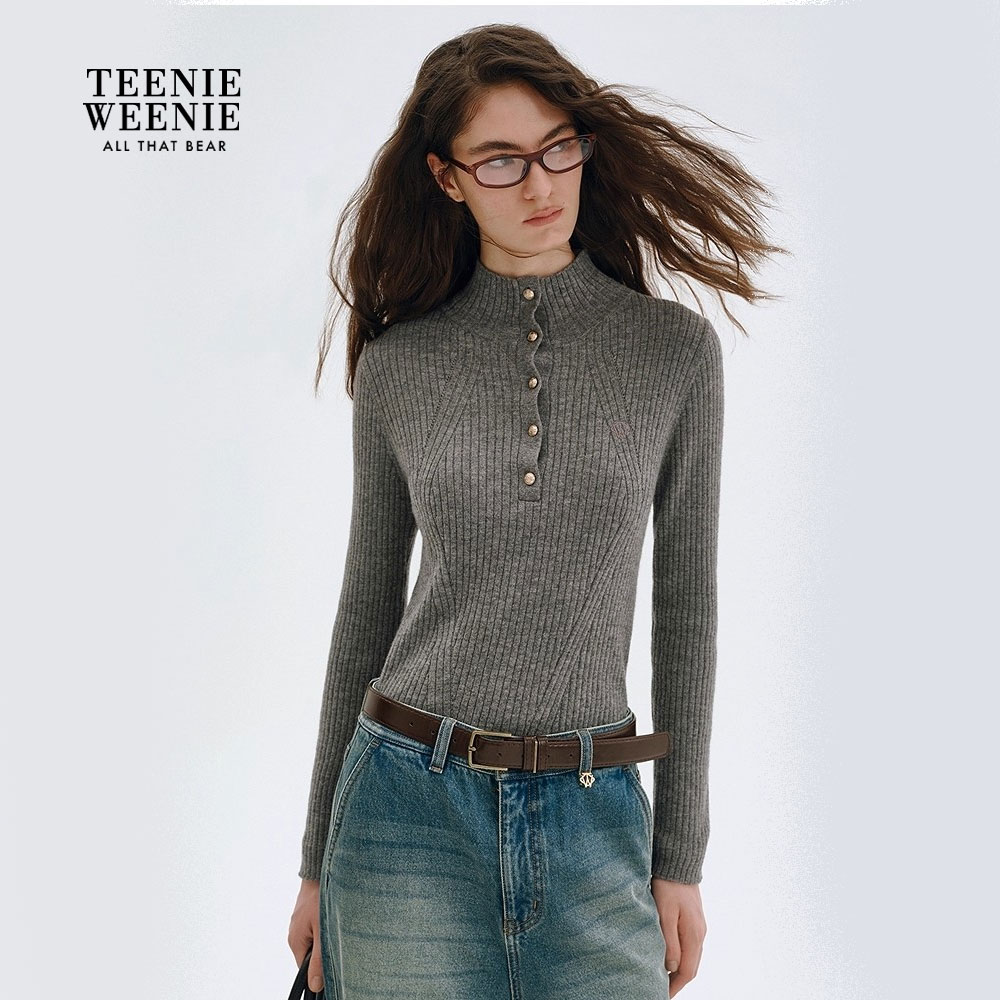 TeenieWeenie小熊女装毛针织衫2025秋冬新款中领毛衣TTKW258TW2A