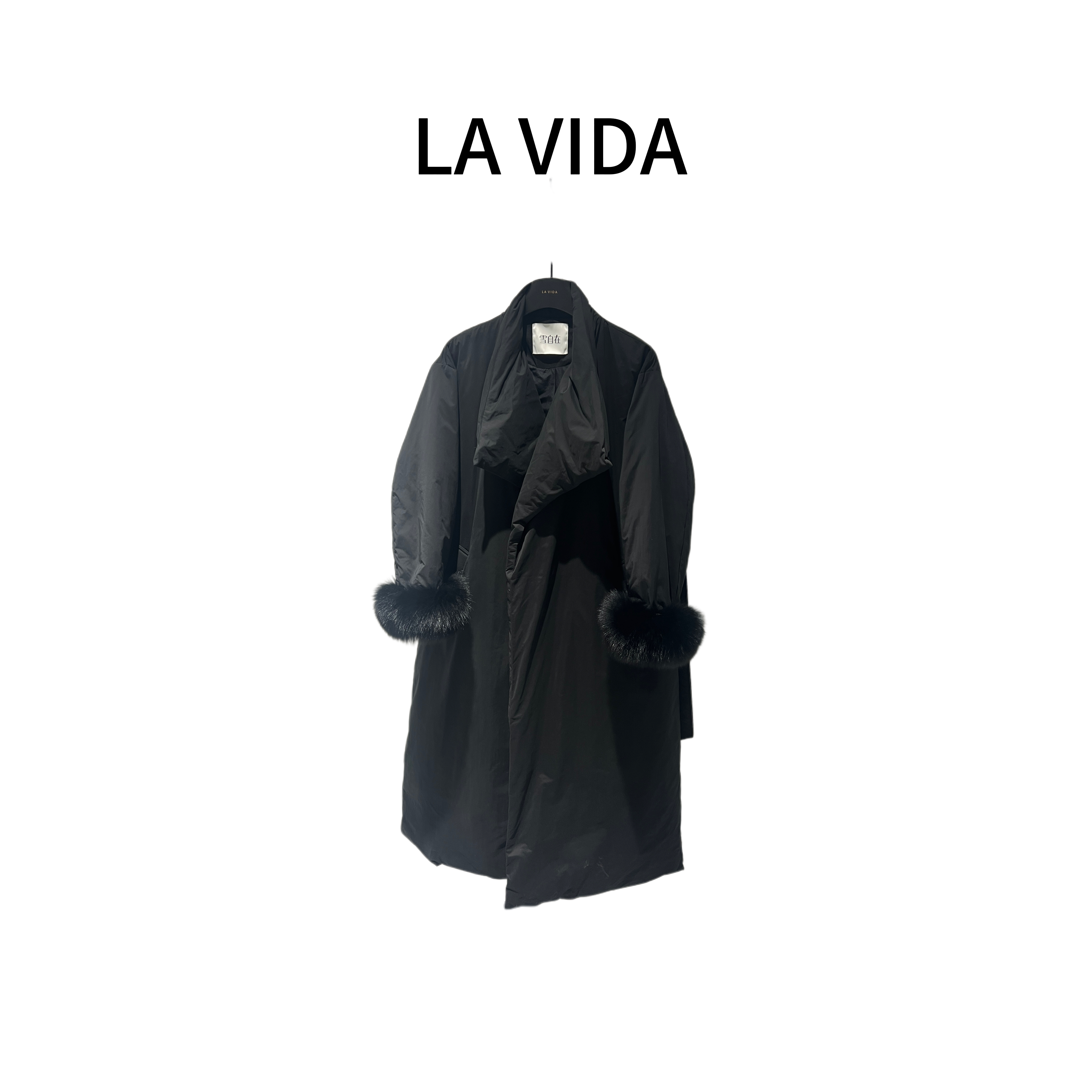 -LA VIDA-袖口拼接水貂长款鸭外套