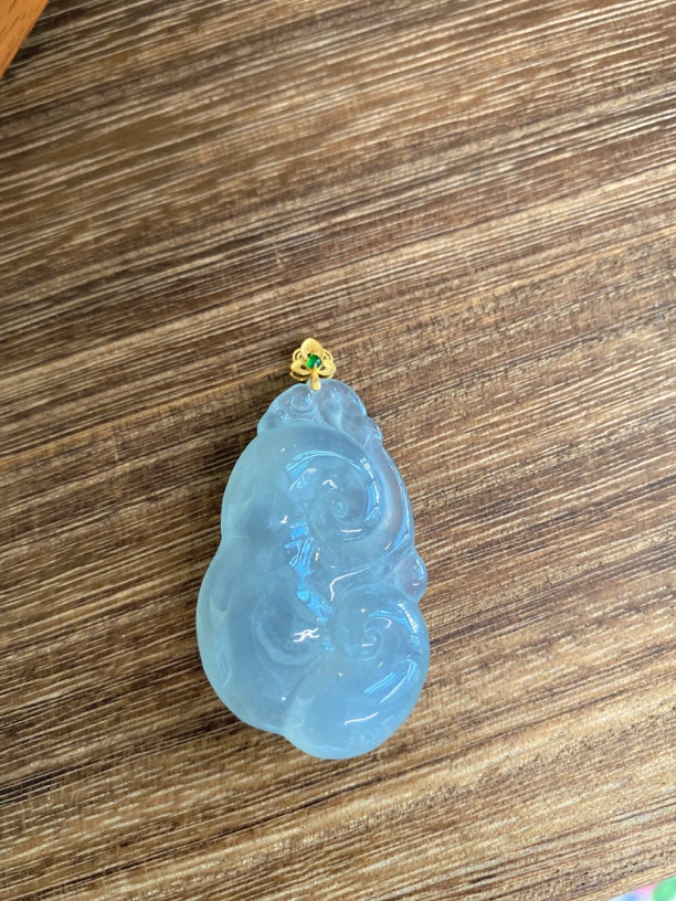 翡翠胶感大如意，18k镶嵌