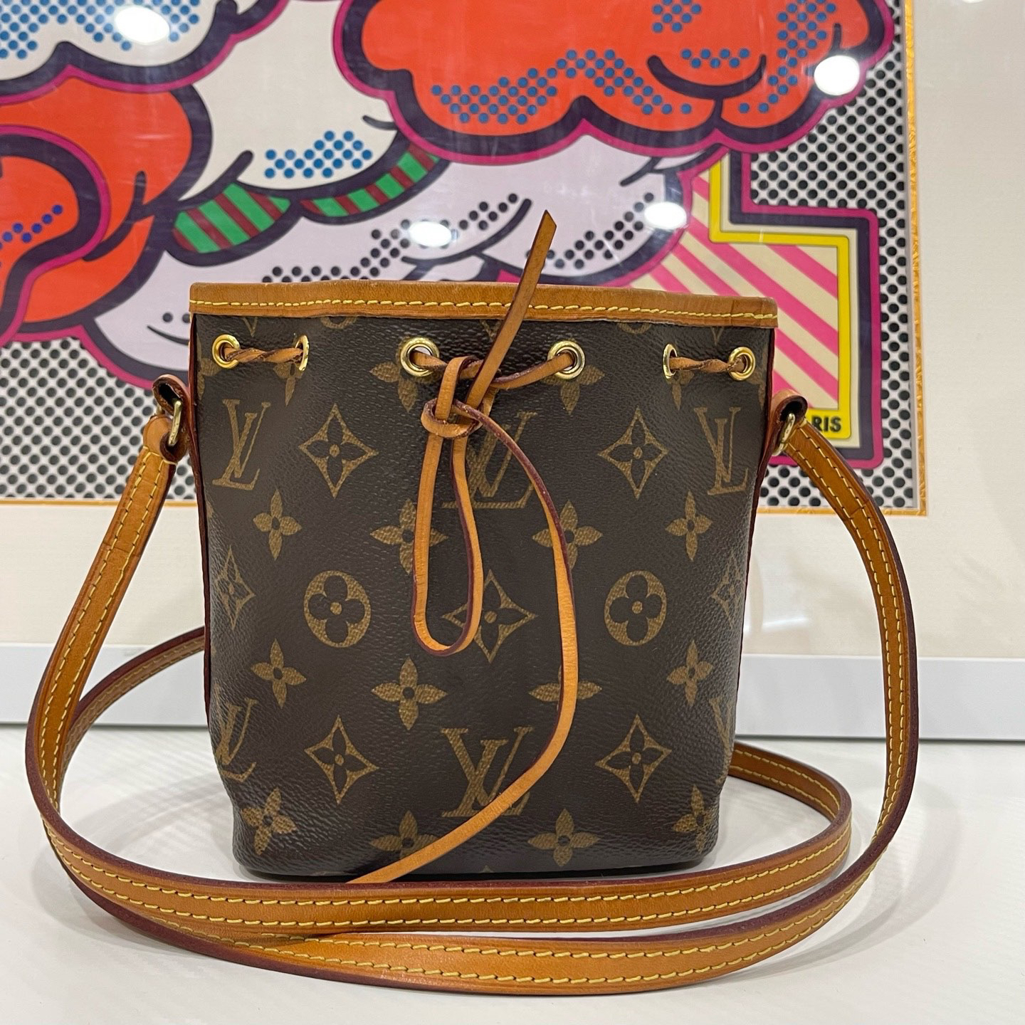 95新 LouisVuitton/路易威登 老花水桶nano斜挎包