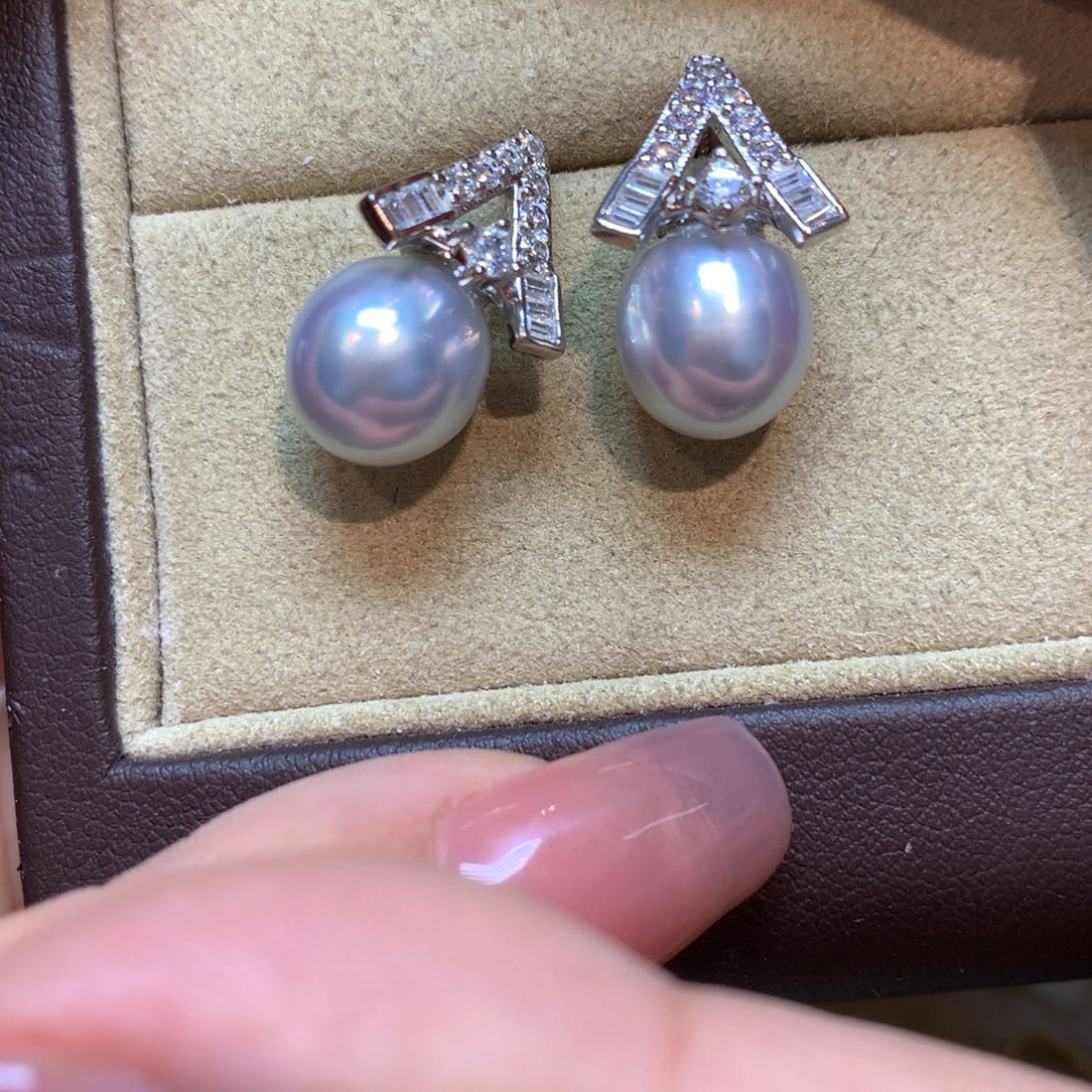 海水珍珠耳饰银S925镶嵌