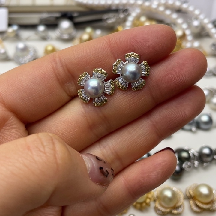 海水珍珠耳饰银S925镶嵌