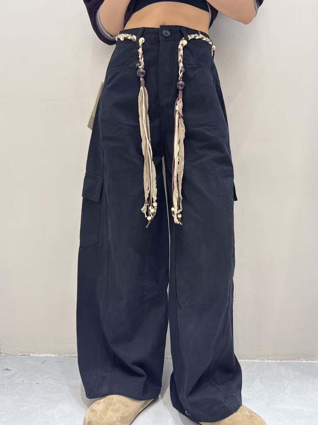 欧货2025秋季新款高腰显瘦工装阔腿裤女宽松休闲直筒弯刀裤牛仔裤