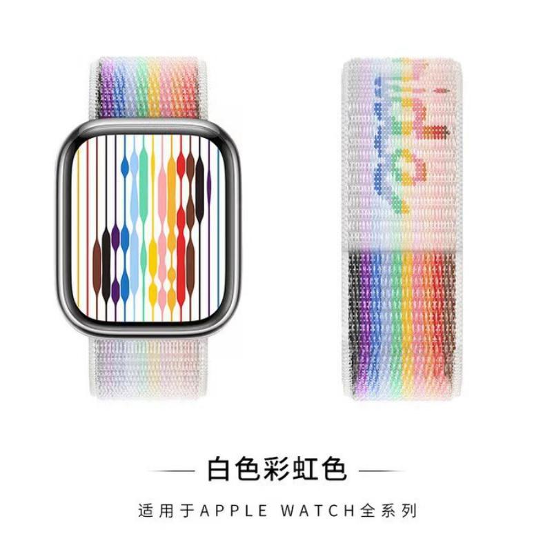 适用苹果尼龙回环表带iwatch编织魔术贴applewatch10新全色运动