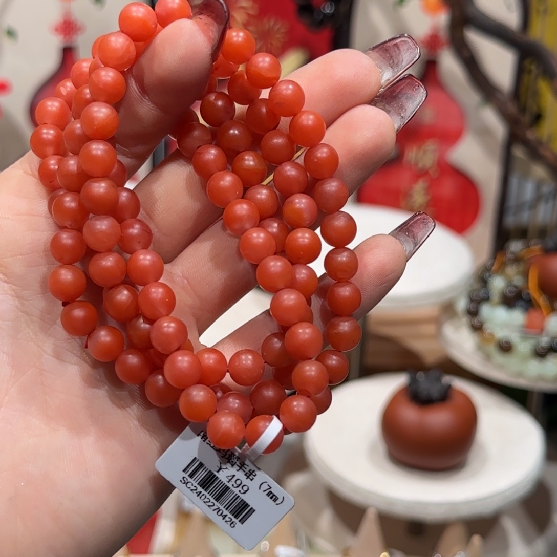 南红玛瑙手串未镶嵌磨砂手串7+