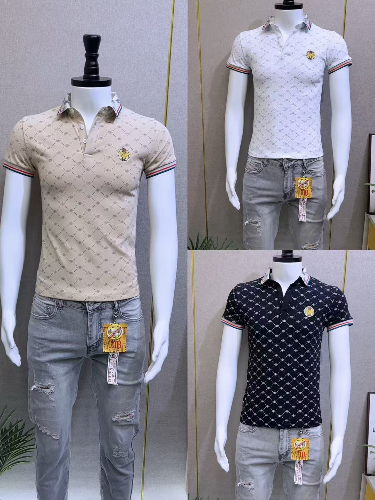 夏季新款短袖男重工艺刺绣潮流T恤修身时尚百搭t恤短袖男8550