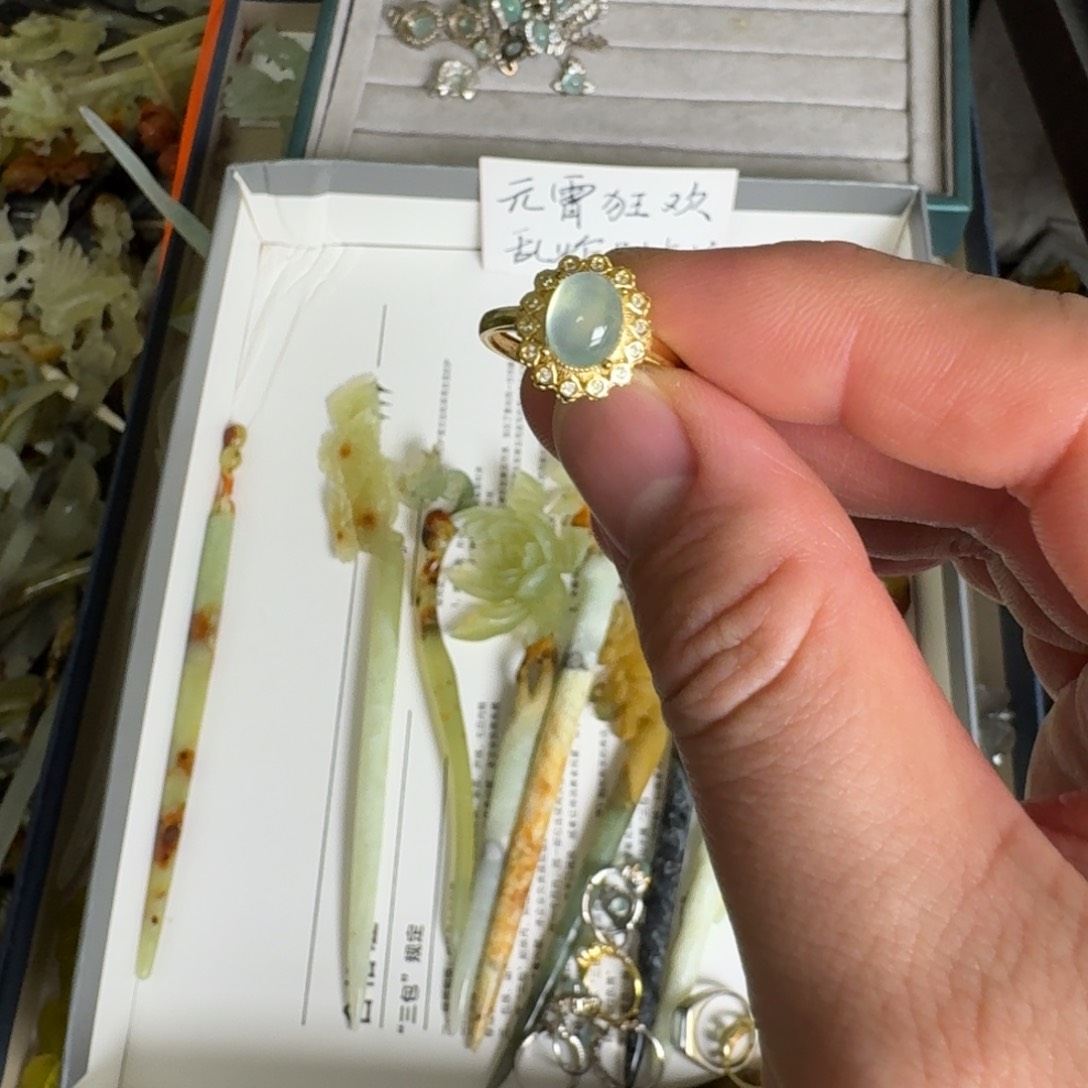 岫玉戒指银S925镶嵌明君玉簪就是好看