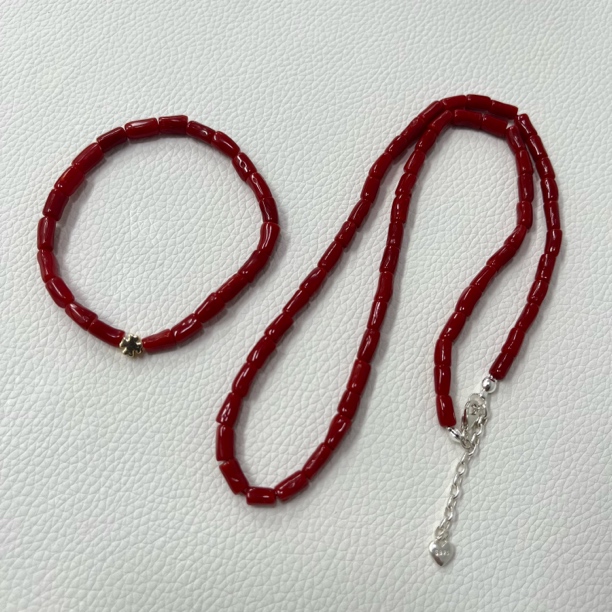 天然原枝随形珊瑚单圈手链牛血红项链有机宝石红色本命年手串套装