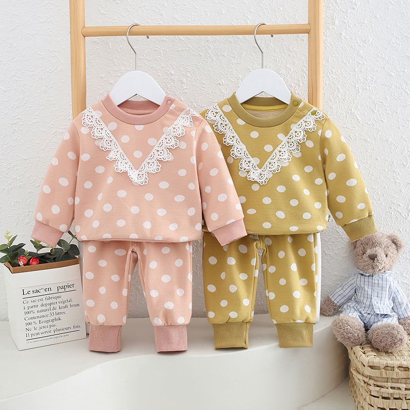 春秋女卡通套头婴儿卡通小花套装卫衣加厚女童秋女宝韩版两件套