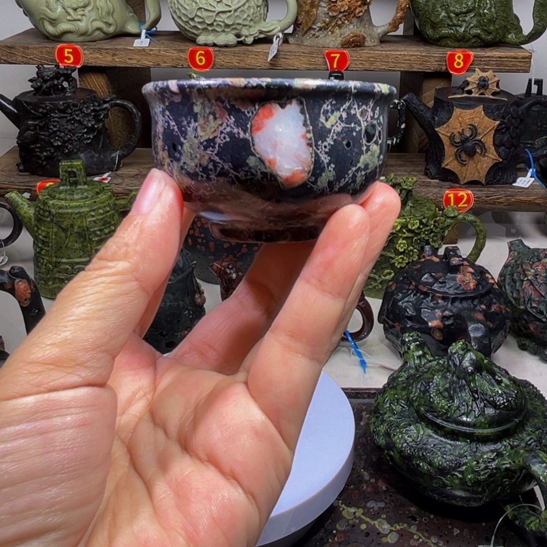 石材梅花玉安山玉品茗杯50c