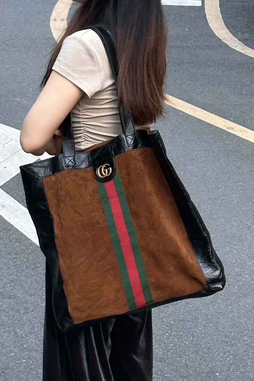 95新 GUCCI/古驰 CS6516 Gucci古驰 麂皮双面大托特