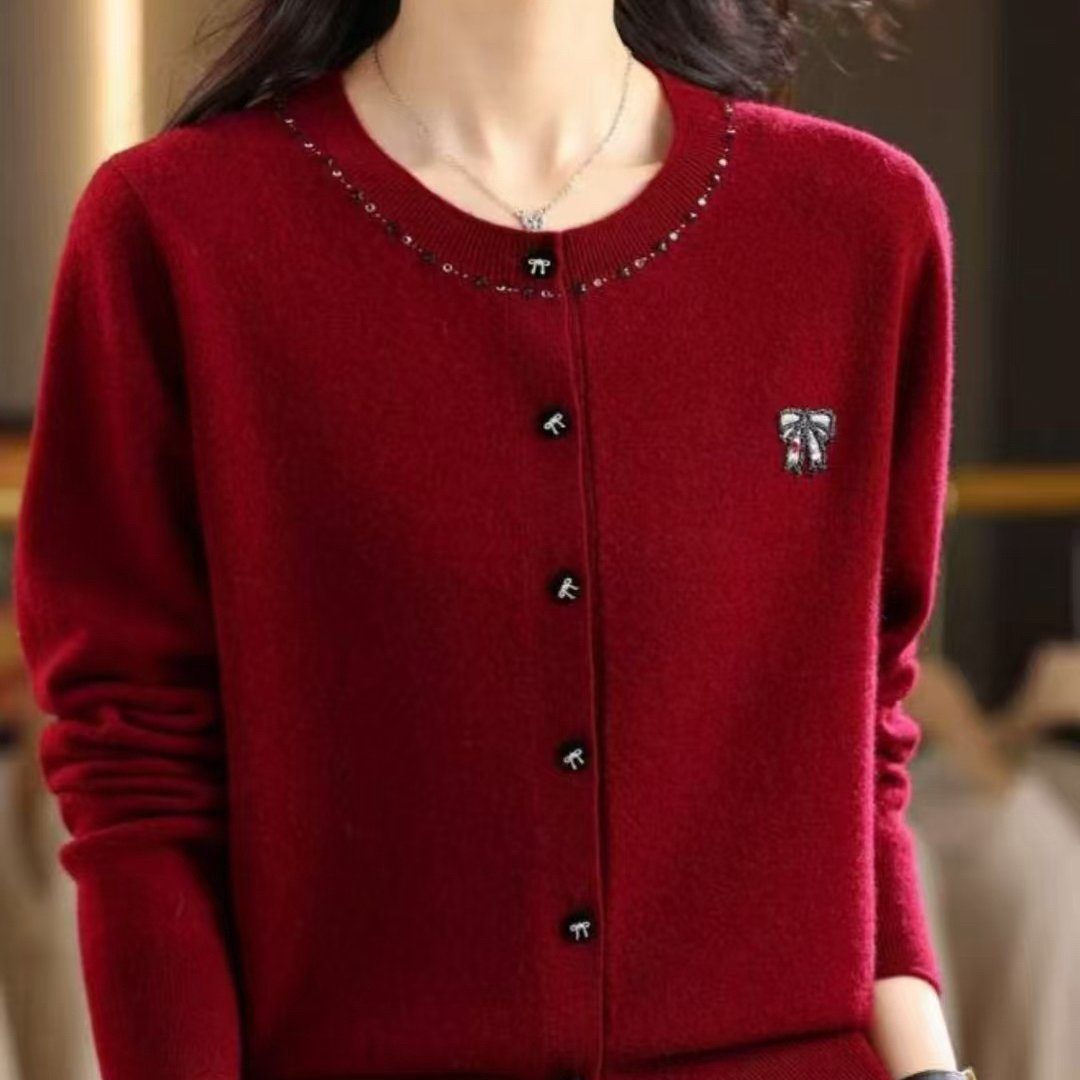 【纬尔飞】高级感100纯羊毛女秋冬新款针织小个子开衫时尚洋气毛衣