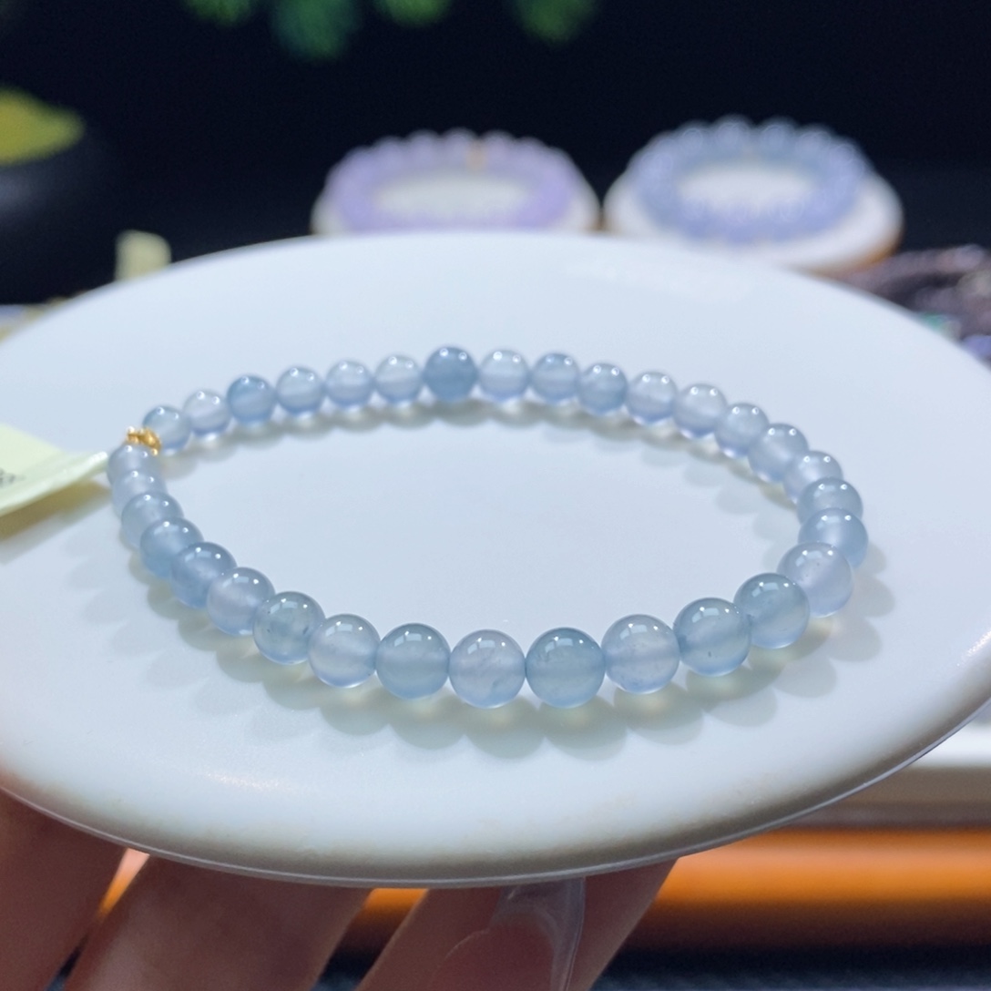 颈饰未镶嵌翡翠翡翠18k金冰蓝圆珠手串5+mm
