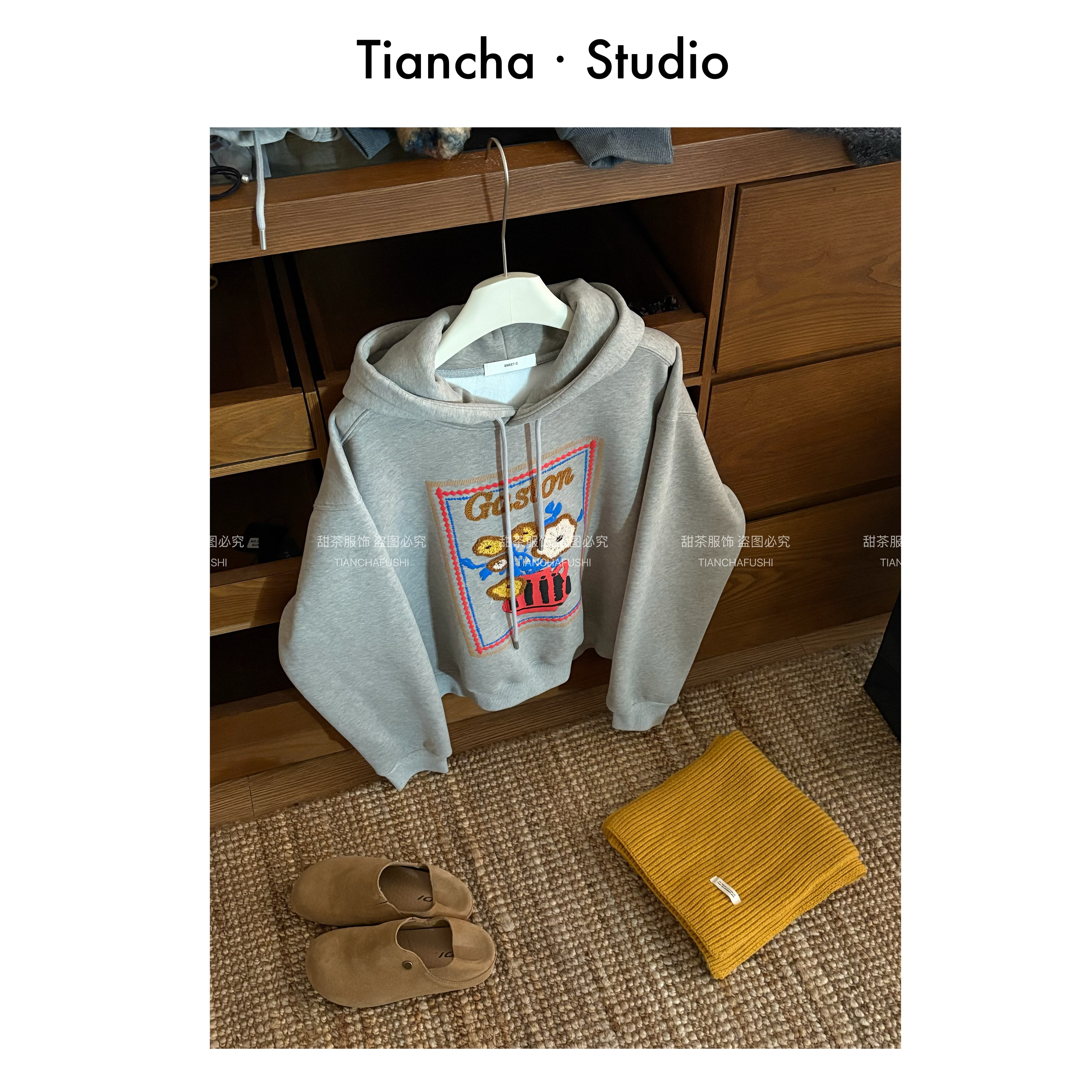 sweet c【花相】G0161#2025秋冬韩系连帽加绒卫衣气质百搭