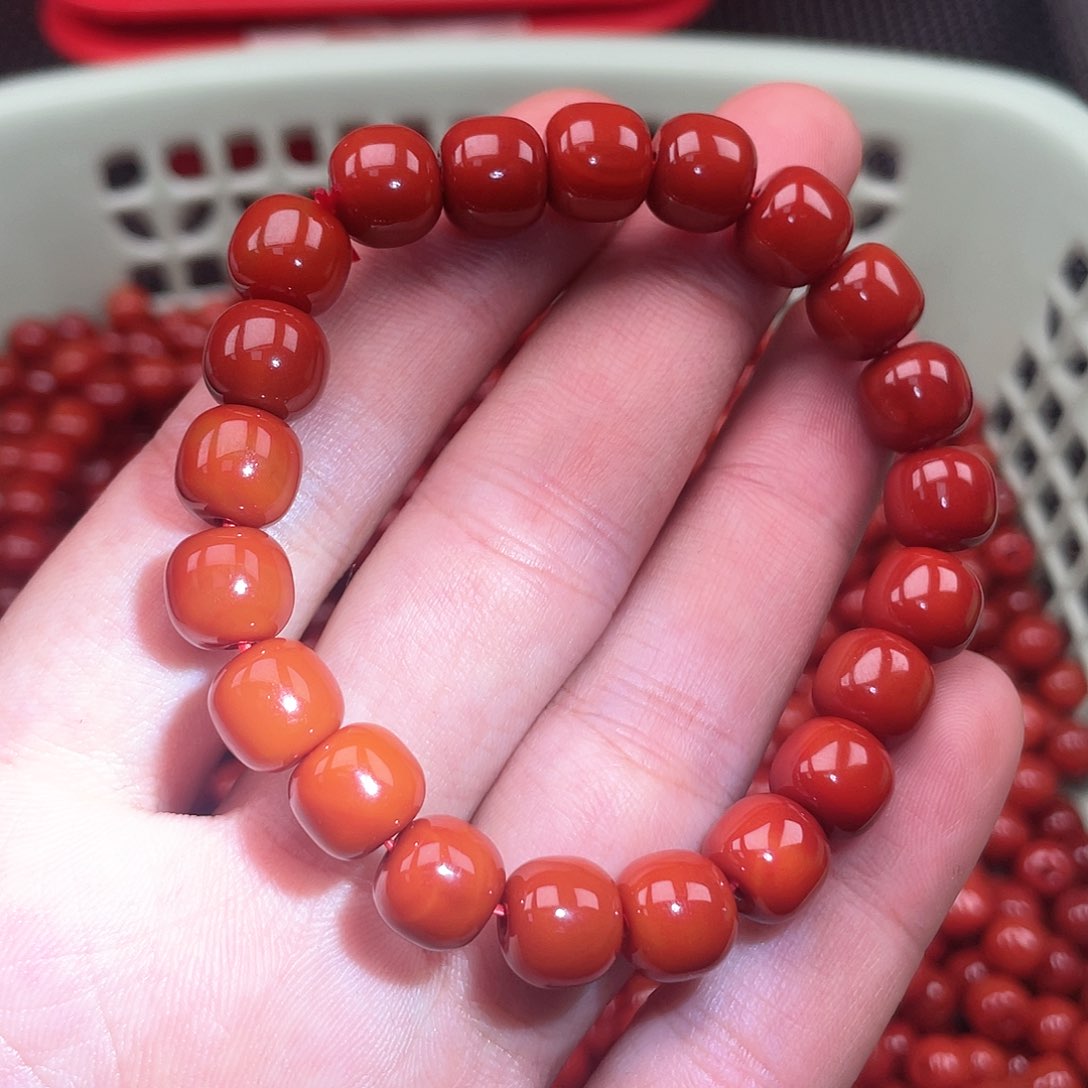 南红玛瑙未镶嵌9mm柿子红手串21颗