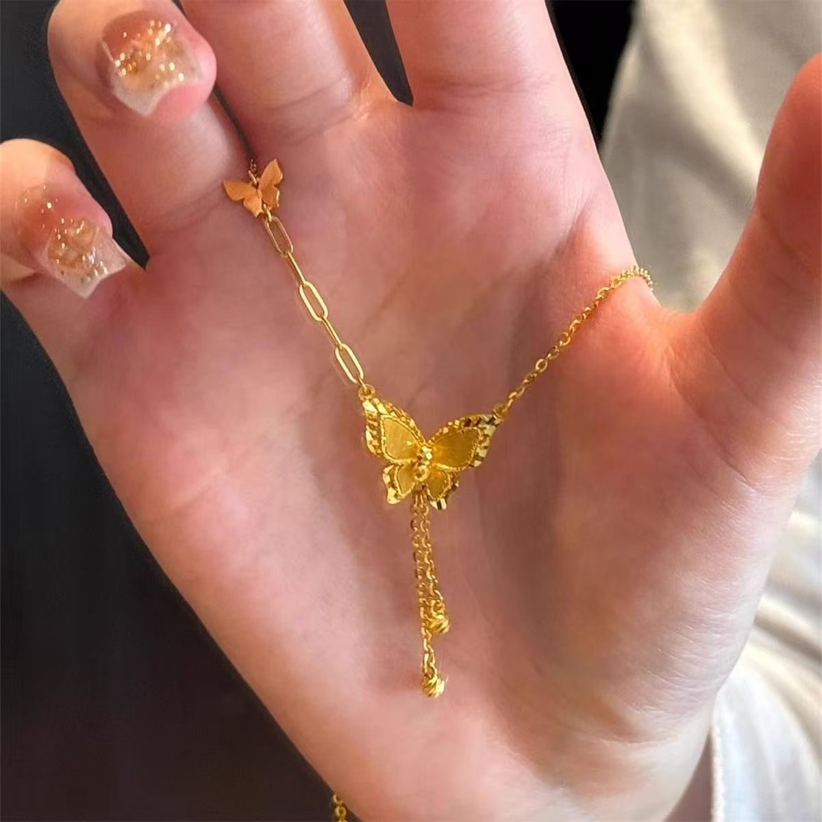 铜合金吊坠 爆闪蝶梦流苏项链轻奢小众蝴蝶设计饰品女高级感