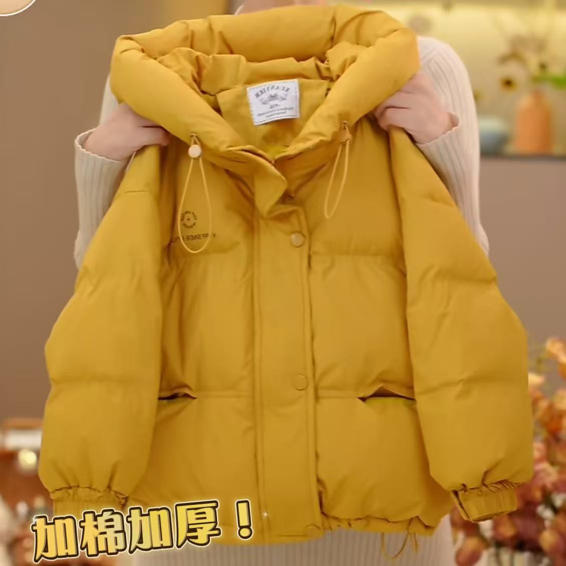 女童棉服2025冬季韩版新款纯色拉链百搭连帽纯色加厚外套5980