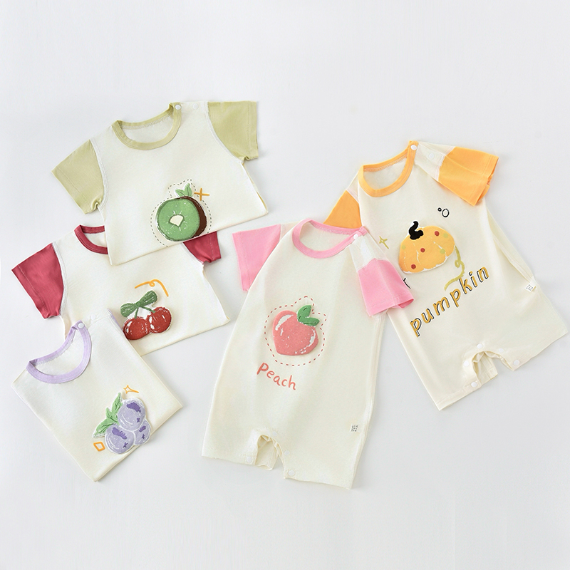 婴儿夏季短袖连体衣轻薄透气哈衣可爱外出服薄款男女宝宝爬服