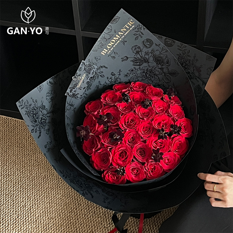 港与【双11特惠】原创暗影玫瑰特种纸鲜花花束包装纸花艺花店包花纸