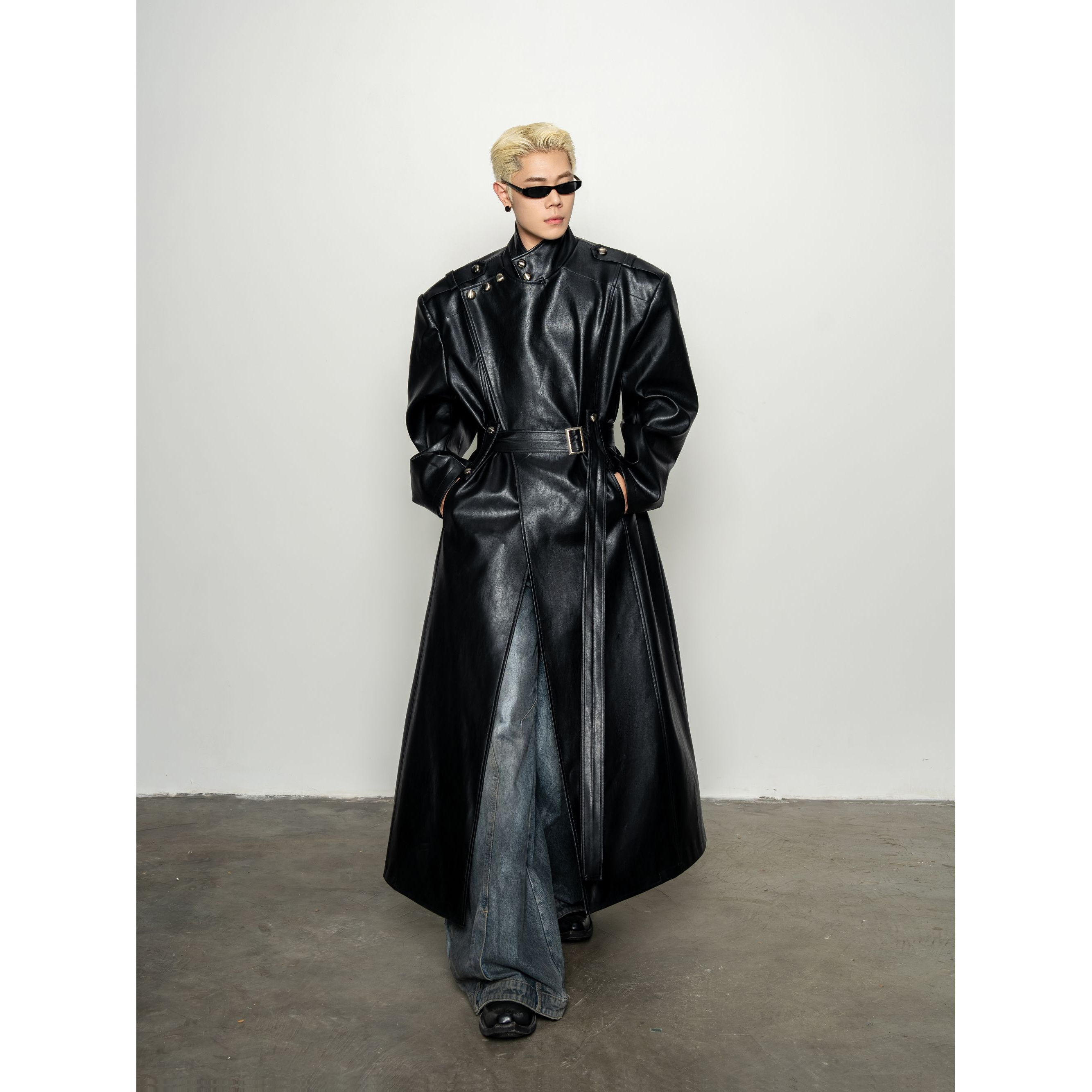 DBWDoublewin复古高级感大翻领收腰皮大衣男气场先锋长款外套1374