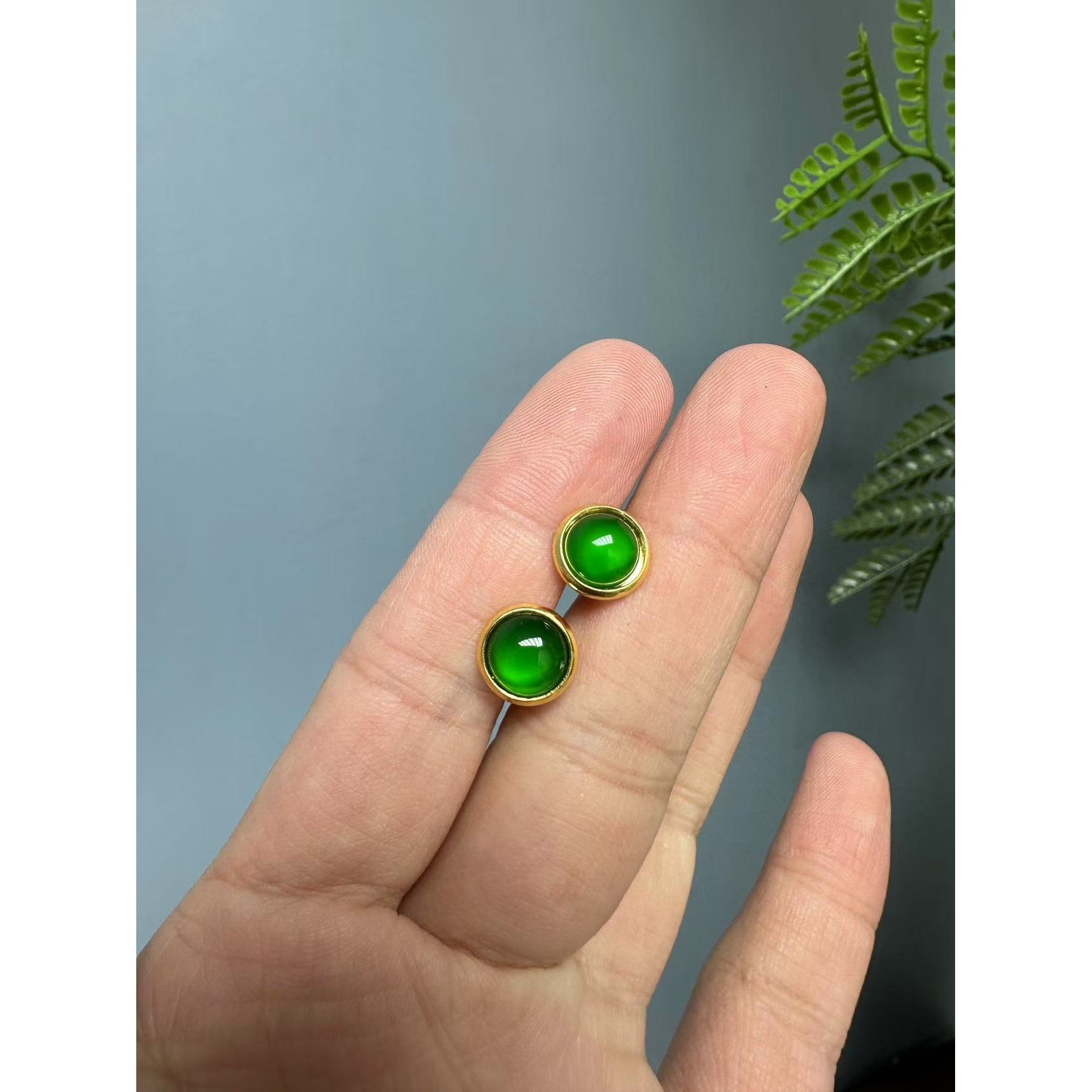 翡翠冰透14k圆牌耳针