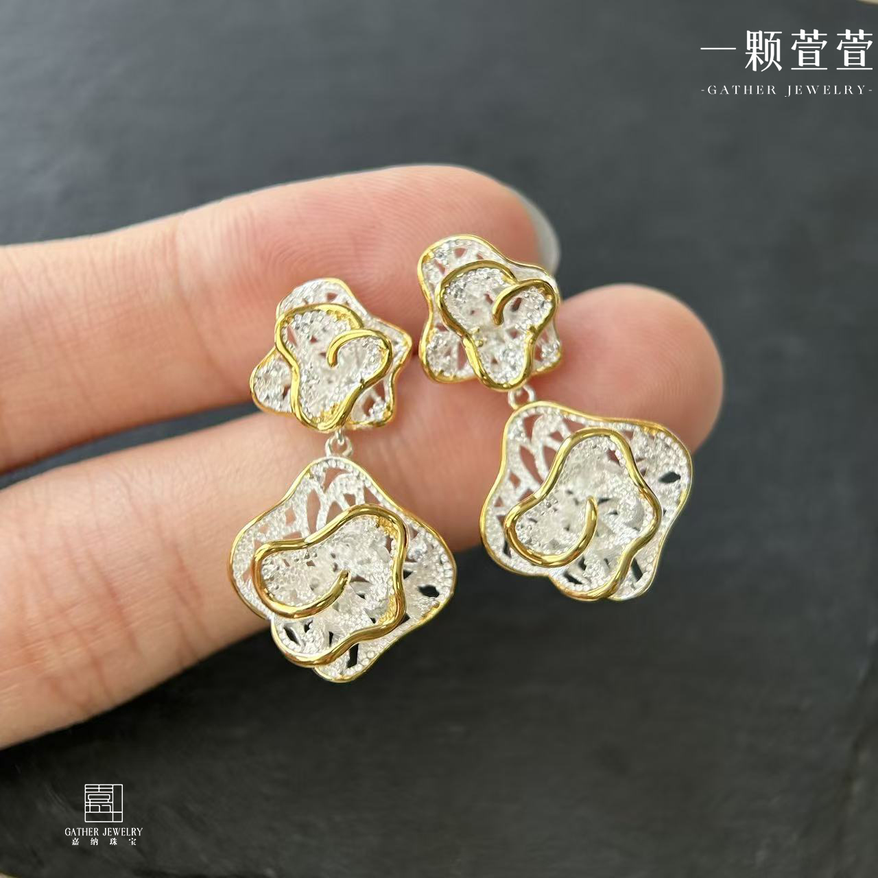 925银耳饰 【富锦花】一颗萱萱设计感耳饰1300009轻奢甜美