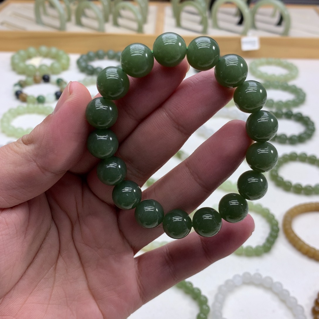 和田玉手串（碧玉12）未镶嵌