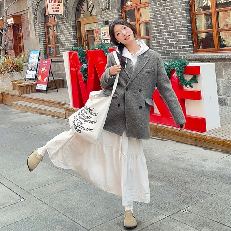2025春季新款双面羊毛大衣女短款宽松气质小个子时尚韩版毛呢外套
