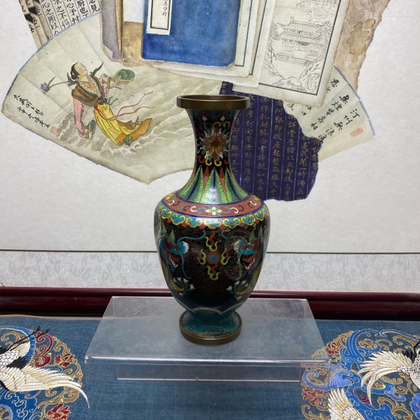 民国双龙赶珠景泰蓝瓶观音瓶38/古玩/KC20250214006