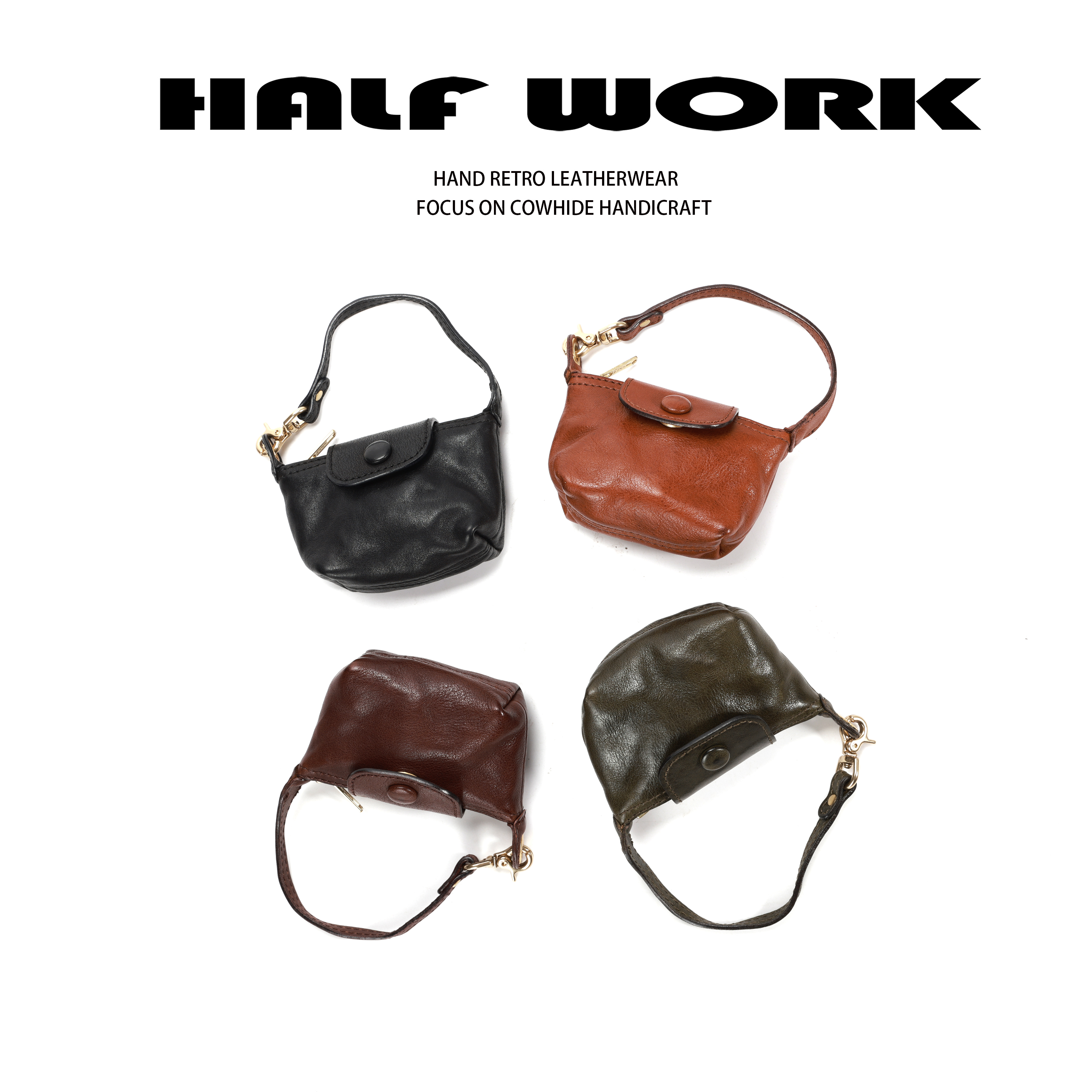 HALF WORK/伴工 植鞣油蜡头层牛皮零钱包钥匙耳机包小龙骧KW-8692