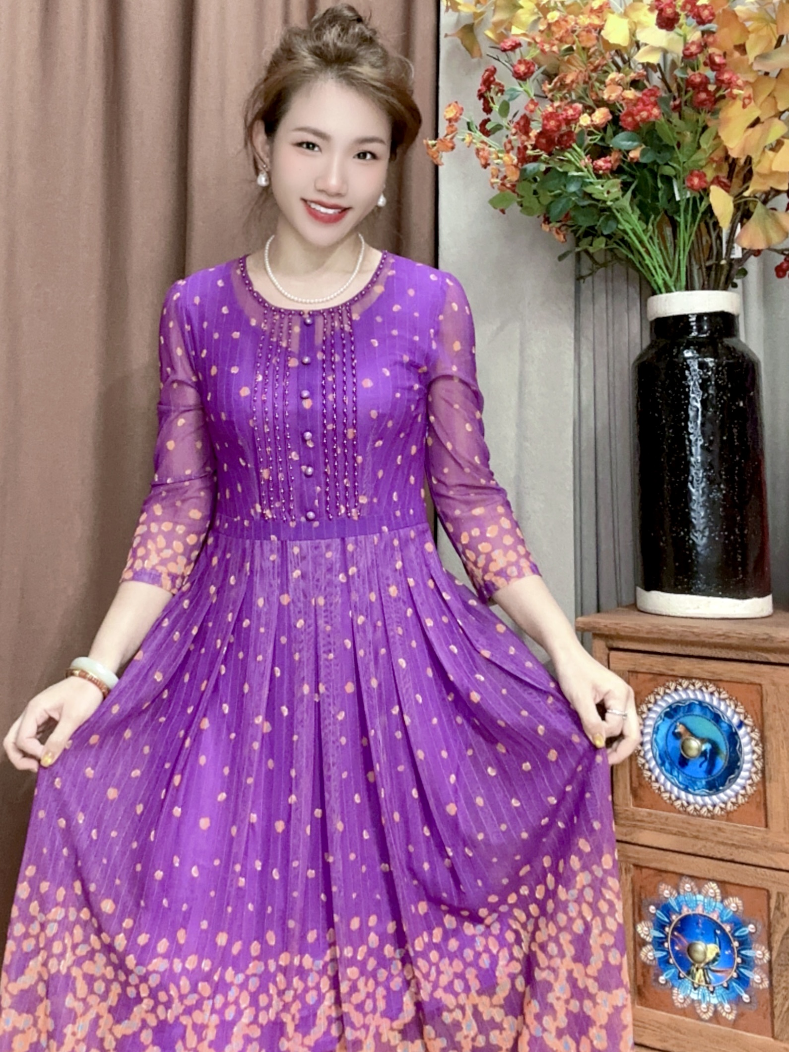 S 572#新年款优雅气质妈妈装连衣裙