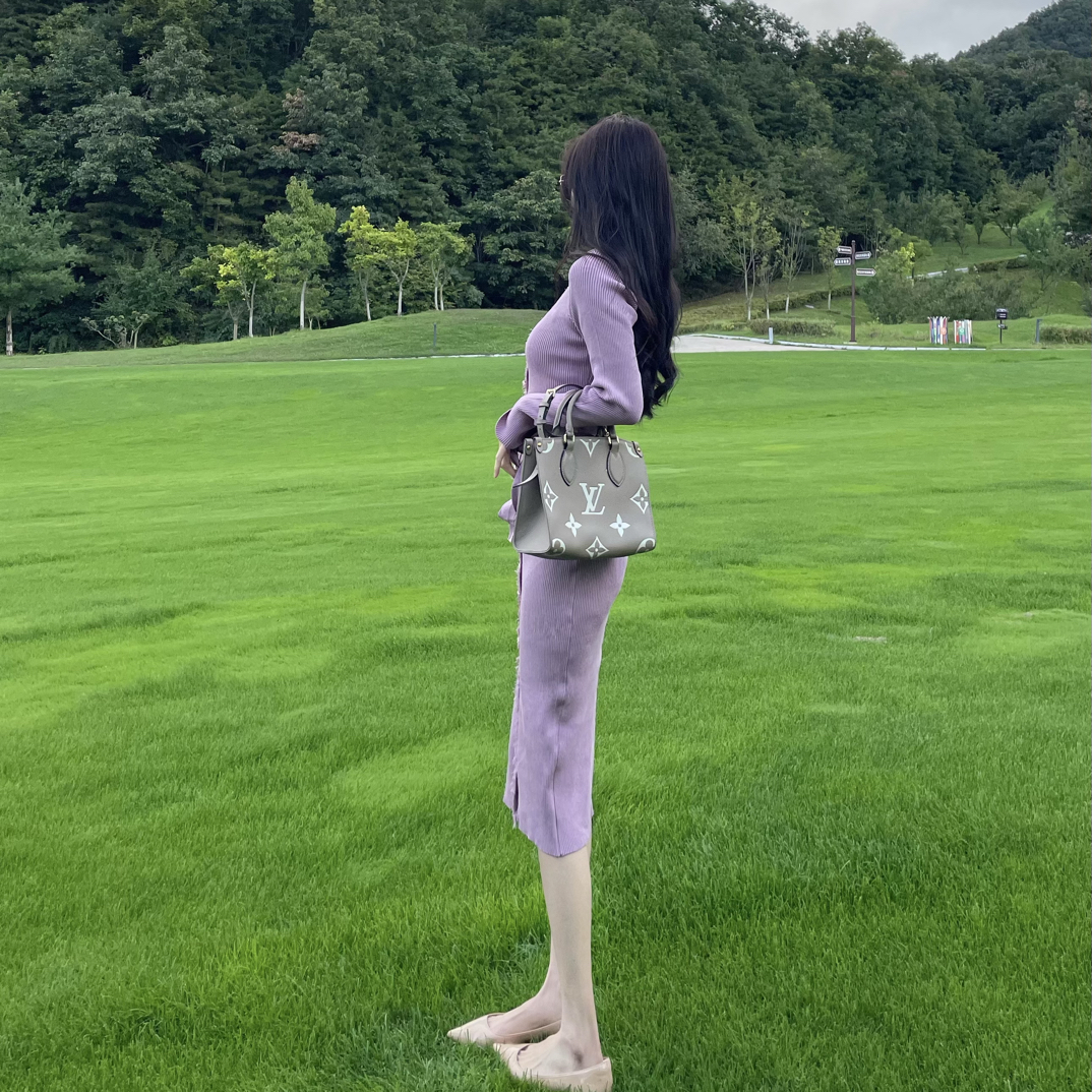 针织长款长袖连衣裙收腰打底裙气质显瘦休闲修身休闲
