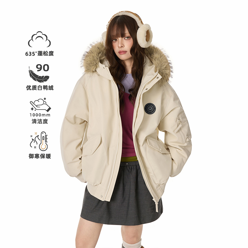 GOLFCROSS工装女款冬季2025新款派克服外套大毛领加厚保暖羽绒服