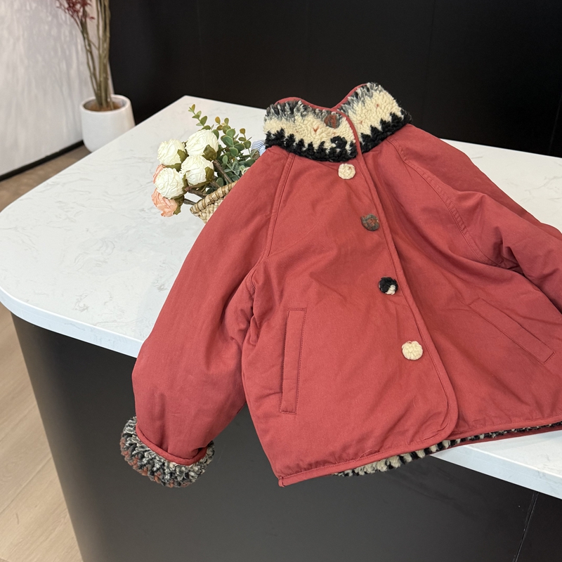 现货Leomama【费尔岛】女童双面穿棉服外套冬季儿童加厚保暖棉衣