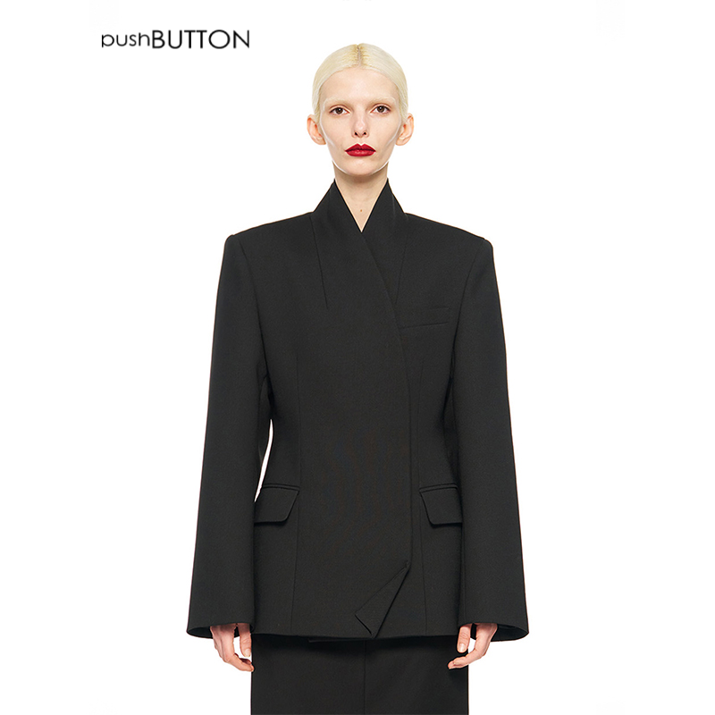REP-PUSHBUTTON设计师品牌黑色修身西服 25FW