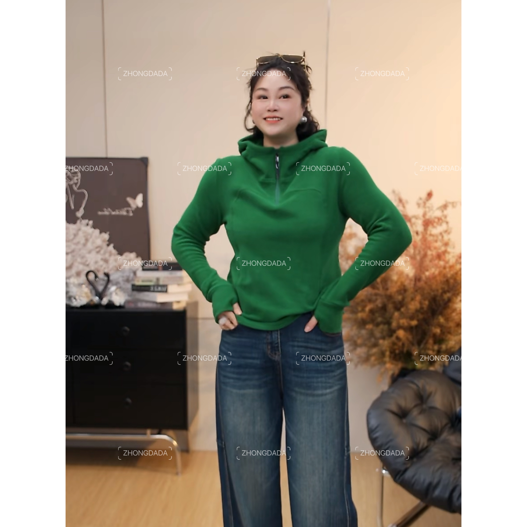 ZHONG大大【】半拉链连帽卫衣女冬季新款时尚显瘦洋气上衣1007