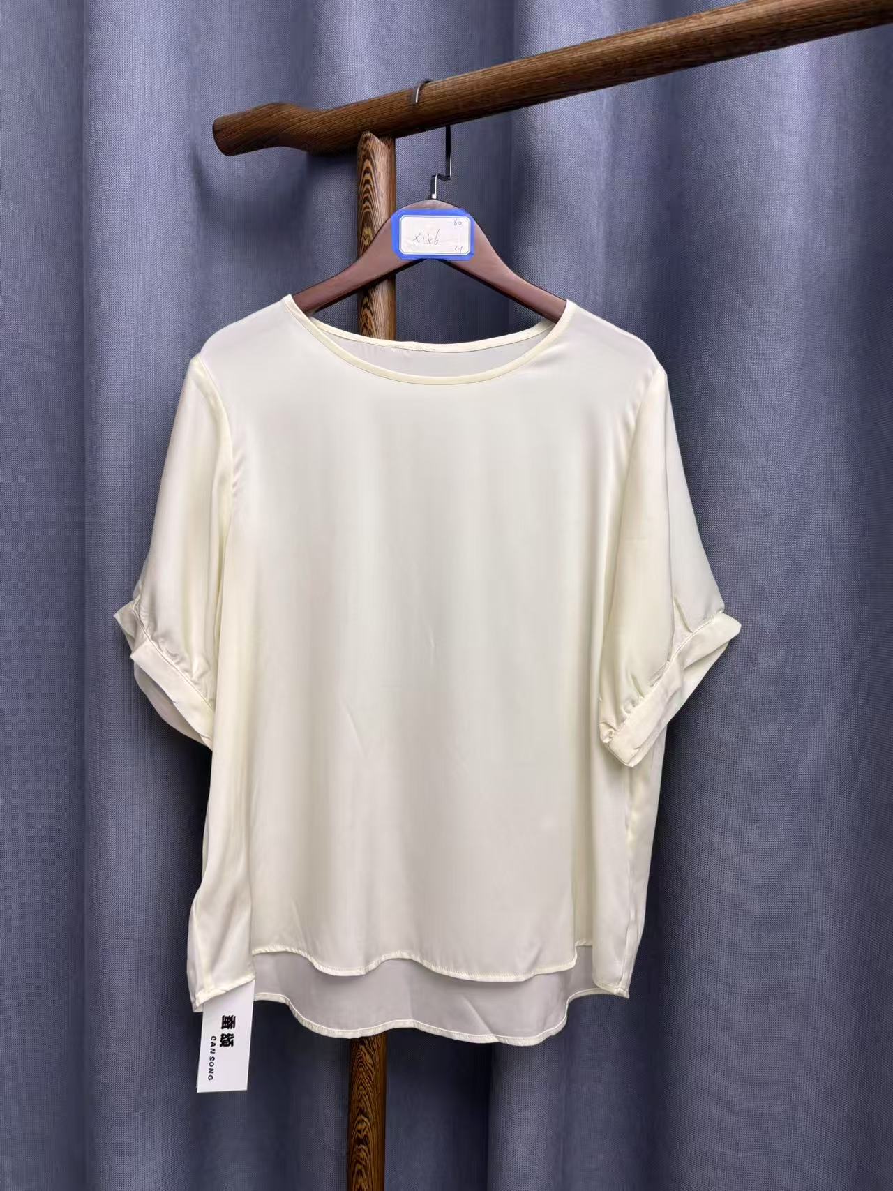 （微瑕疵)夏季新款简约百搭桑蚕丝T恤女x156