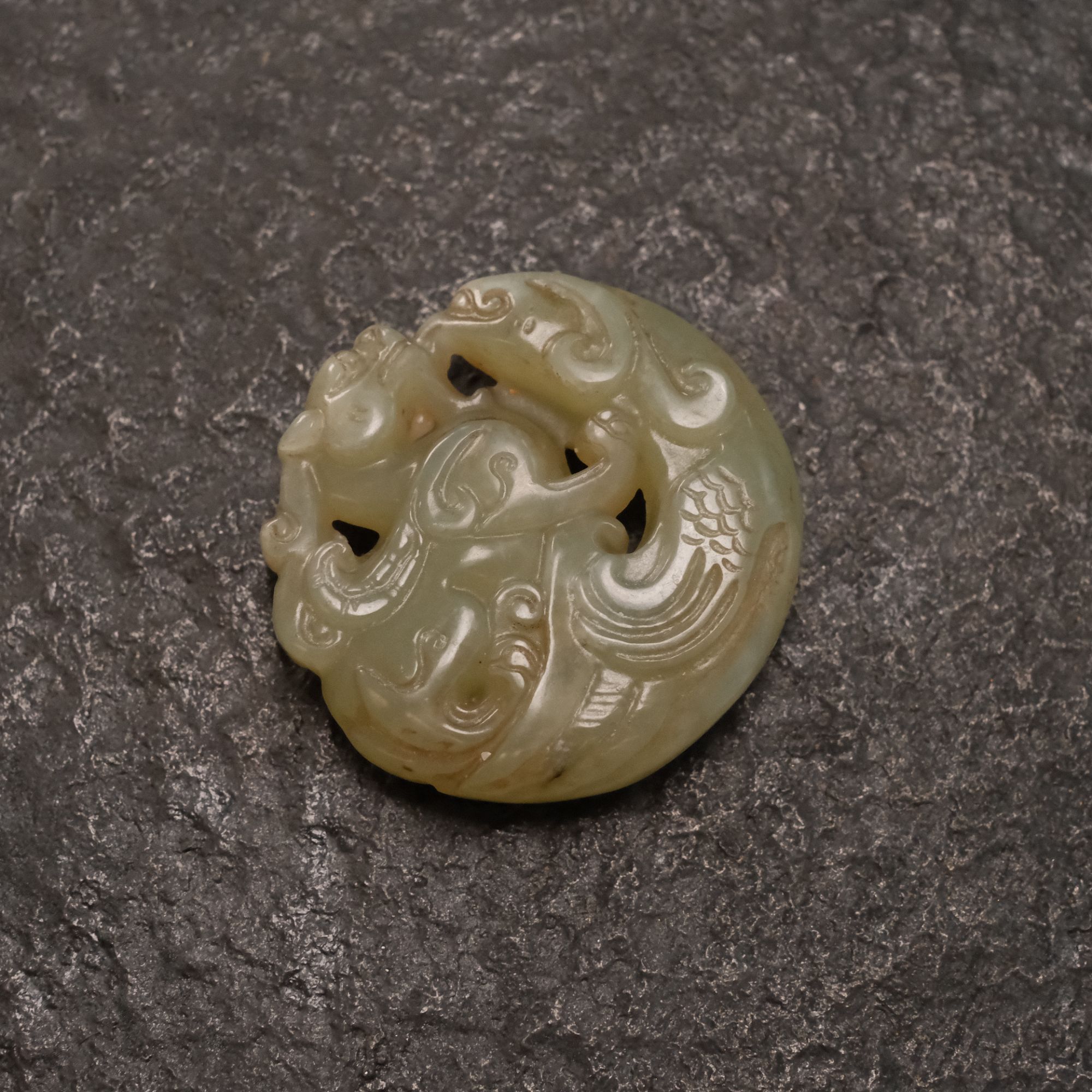 茶道具石质盖置瑞兽纹盖置直径5cm