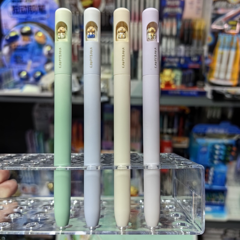 东米卡皮巴拉中性笔4支-黑色中性笔-ST笔头浓黑速干颜色随机2507