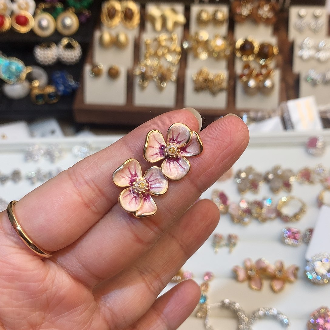 纯铜锆石合金花花耳钉