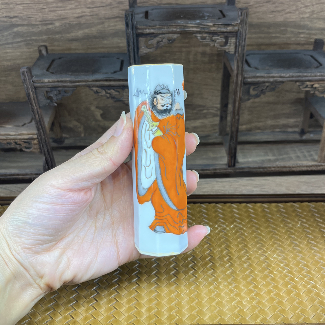 手绘钟馗人物香桶陶瓷