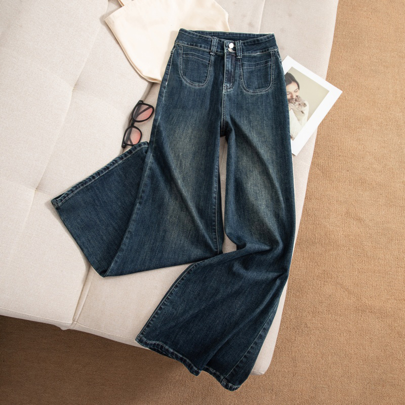 高腰喇叭阔腿牛仔裤女秋季新款2024水洗弹力宽松显瘦裤子9735