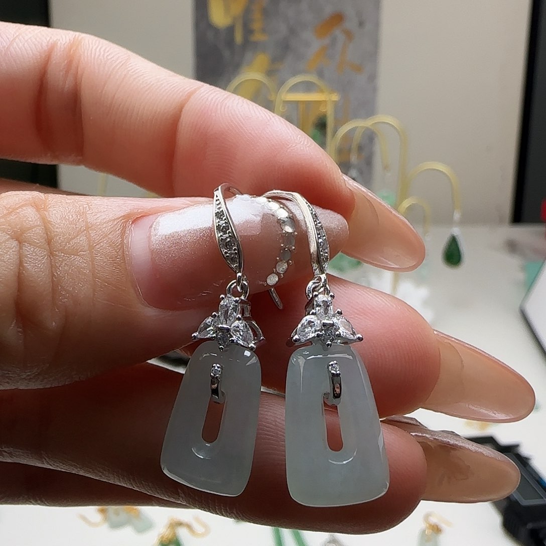 翡翠银S925镶嵌耳饰林**～耳钩款