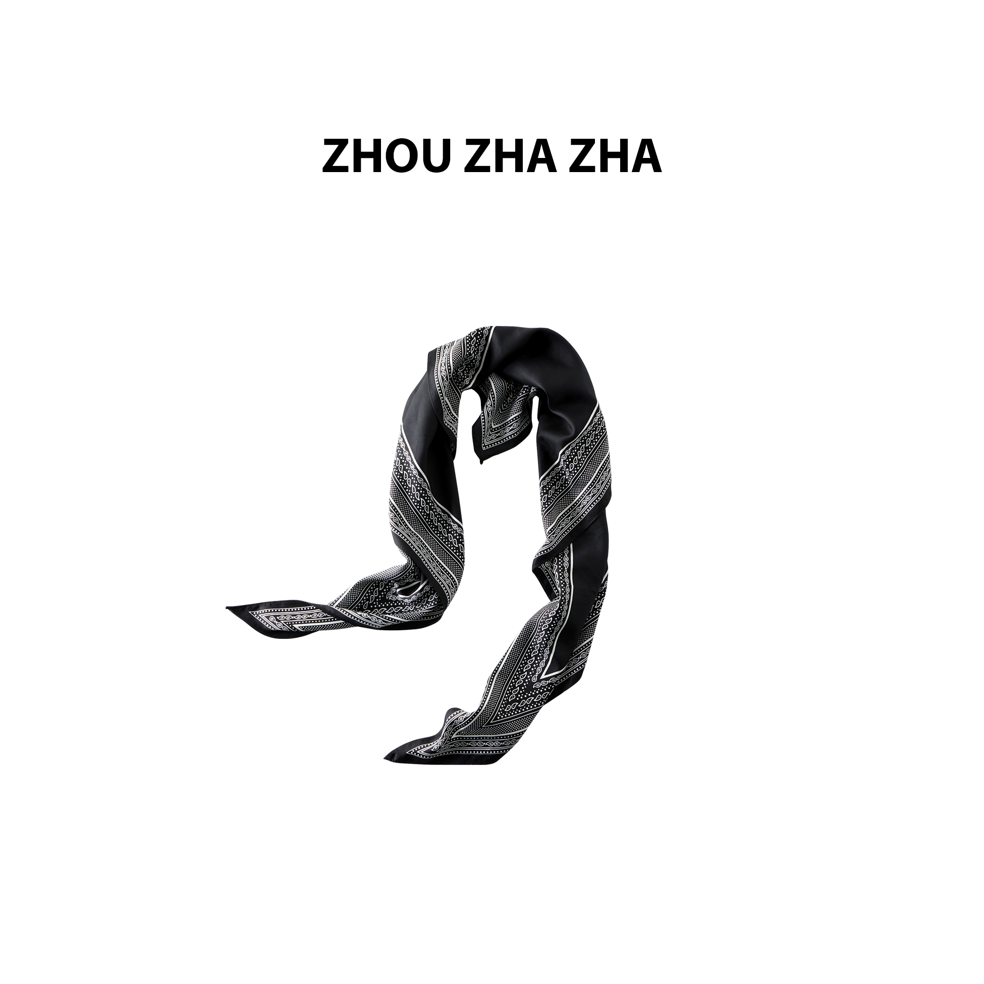 【周炸炸】复古黑色腰果花三角巾 高级感系腰配饰丝巾披肩#250742